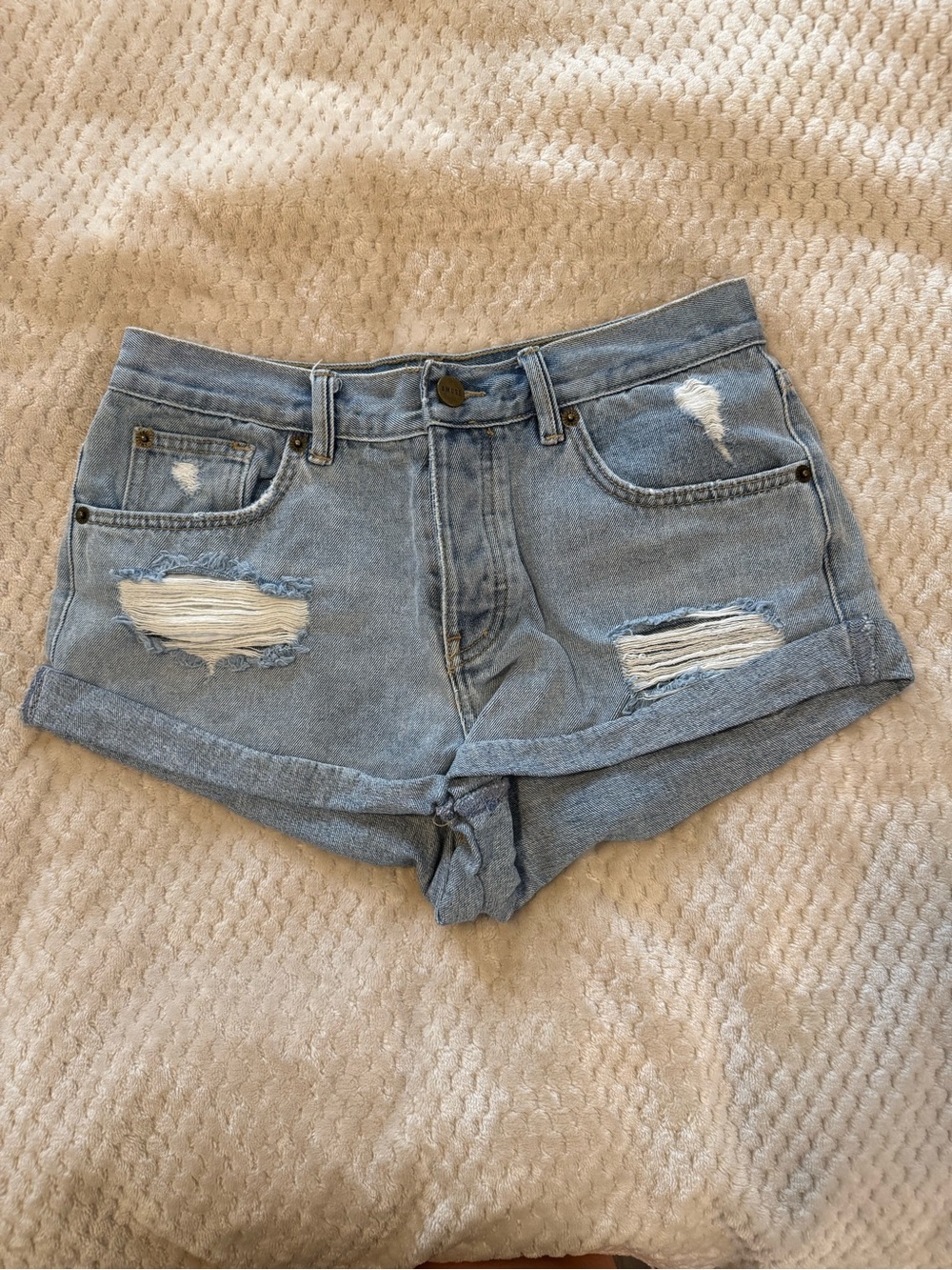 Amuse Society Light Blue Distressed Roll-Hem Denim Shorts